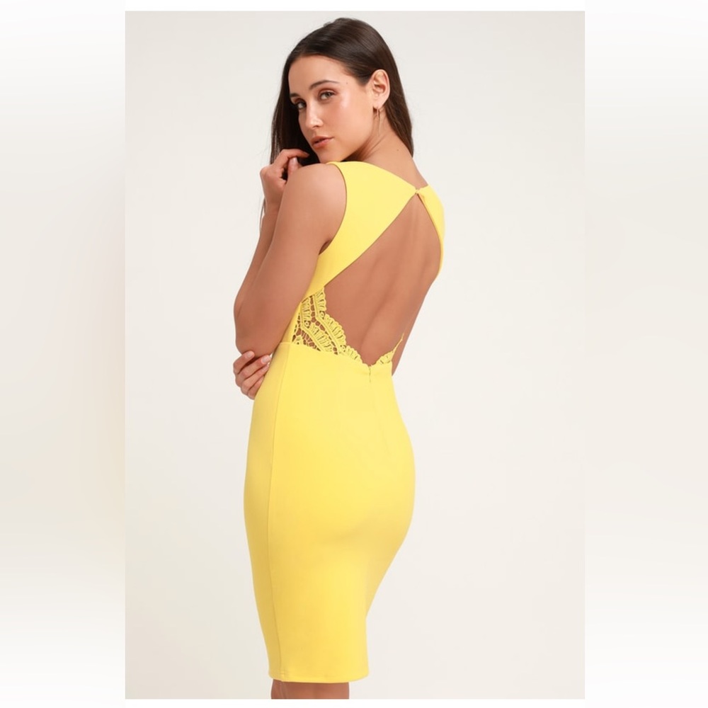 Lulus Speak Sweetly Yellow Lace Bodycon Backless Midi Dress